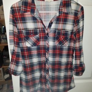 Urban Girl Plaid Button Down Red, White, Blue L